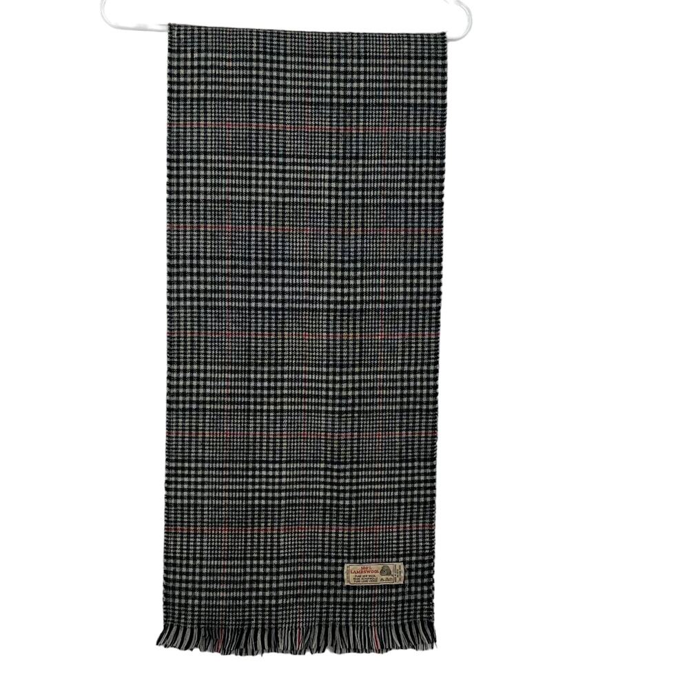 Lambswool Scarf Windowpane Gray White Black Red